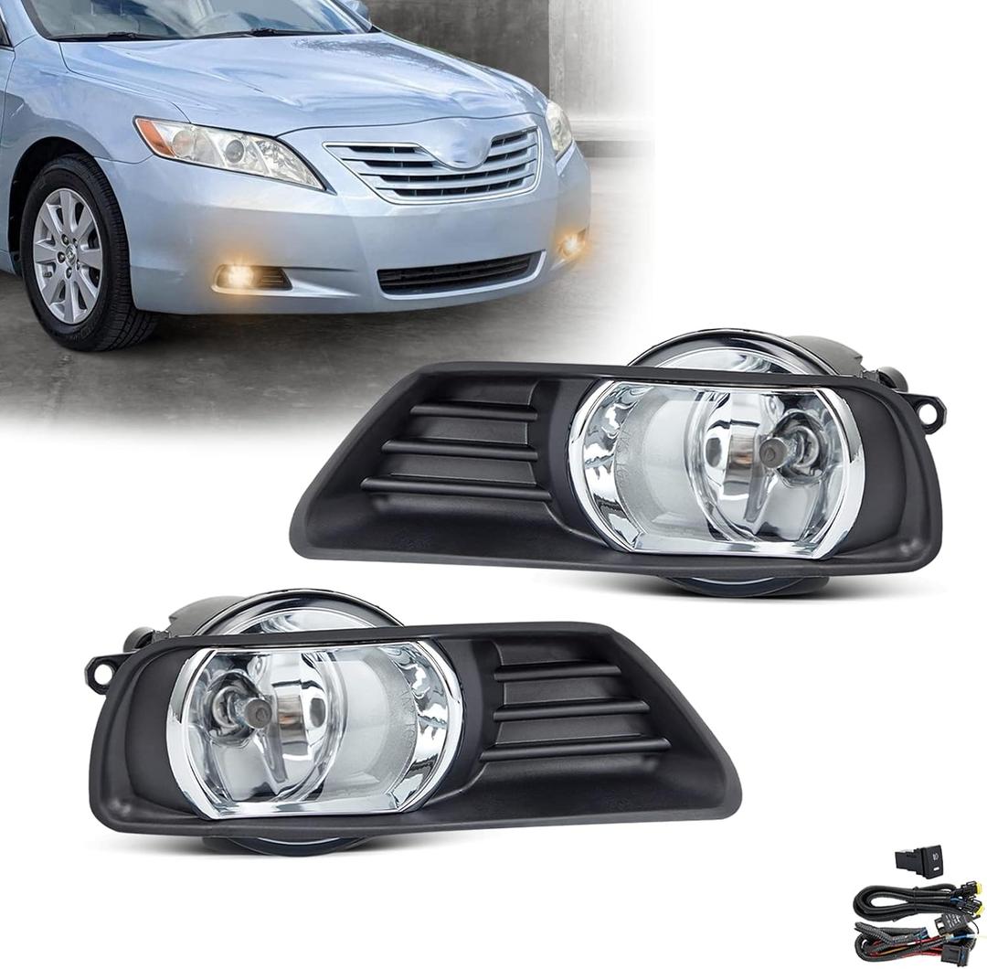 Fog Lights Assembly for 2007 2008 2009 Toyota Camry Fog Lamps Replacement Kits with Switch & Wiring H11 12V 55W Halogen Bulbs Clear Lens