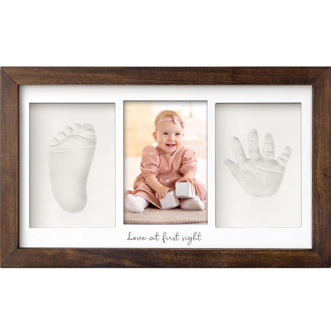 KeaBabies Baby Hand and Footprint Kit - Clay Handprint Keepsake Frame, Newborn Nursery Picture Frame, Personalized New Mom Gifts for Shower & Registry, First Mother's Day (Dark Walnut)