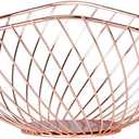 IBWell High Style Curved-Edge Modern Creative Stylish Single Tier Dish,Metal Iron Wire Fruit Vegetables Bread Decorative Stand Serving Bowls Basket Holder (Rose Gold-Twill)