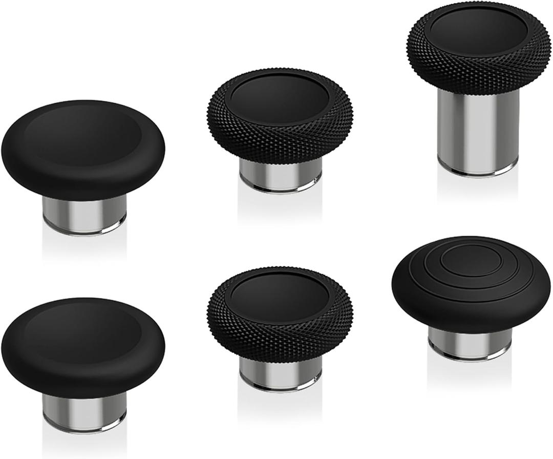 eXtremeRate 6 in 1 Metal Replacement Thumbsticks for Xbox Elite Series 2 Controller, Black & Metallic Silver Swappable Magnetic Analog Stick Joystick Caps for Xbox Elite 2 Core Controller (Model 1797)
