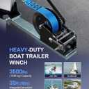Kolvoii 3500 lbs Boat Trailer Winch with Strap, Heavy Duty Hand Winch, 2-Way Ratchet 4:1/8:1 Gear Ratio for Boat, Trailer, Marine and Jet Ski, 33FT Strap, Blue