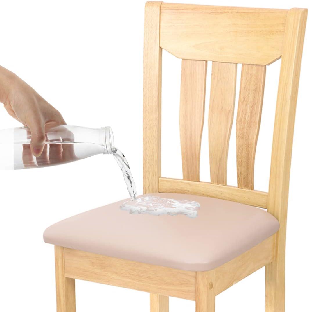Waterproof Chair Seat Cover for Dining Room Chairs Removable Washable Upholstered Chair Seat Protectors Water Resistant Decorative Chair Cushion Slipcovers (Khaki, 6)