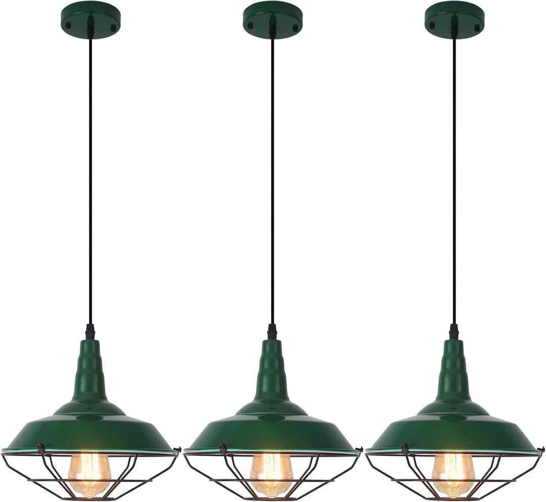Farmhouse Green Pendant Light, 3 Packs 10.5 inch, Modern Pendant Lighting, Kitchen Pendant Lights, Industrial Pendant Light, Pendant Lights Kitchen Island for Bedroom, Living Room, Bar
