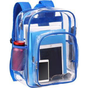 Clear Backpack School Bag Stadium Approved Heavy Duty Large PVC Laptop Transparent Backpack See Through Backpack for Sports, Work, Stadium, Security, Travel, College - H18''xW14''xD8 - Blue