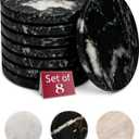Gusto Nostro Black Marble Coasters Set of 8 - Modern Natural Stone Coasters for Drinks - Solid Marble Kitchen Accessories, Round Artisanal Stone Coaster for Kitchen Counter, Coffee Table, Countertop