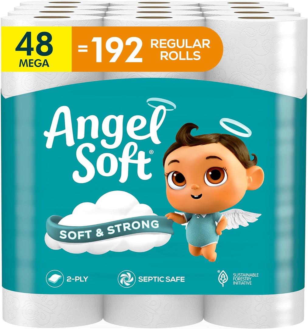 Angel Soft Toilet Paper, 48 Mega Rolls = 192 Regular Rolls, Soft and Strong Toilet Tissue, 320 Sheet