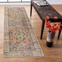 Lahome Oriental Washable Rug Runners for Hallways, 2x5 Kitchen Runner Rug Non Slip with Rubber Backing Ultra-Thin Vintage Carpet for Bedroom Bathroom, Peach/Orange (Terracotta)