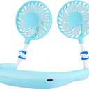 Portable Neck Fan 2500 mAh Rechargeable USB Hands-Free Mini Face Cooling Personal Double Headed Rotatable Small Fan for Working Office Reading Traveling Outdoor Sport (Blue)
