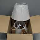 Small Lamp Shades Set of 2, Beige with Silver Thread Lamp Shade, 5.5" Top x 10" Bottom x 6.6" High, Glitter Linen Lamp Shades for Table Lamps Bedside Lamps, Spider, Bulb Clip Adapters Included