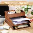 Beeveer 3 Pcs Wooden Letter Tray Wood Letter-Size Desk Organizer Heavy Duty 3 Tier Stackable Support Paper Tray Tabletop Inbox Drawer Desktop File Folder Magazine Office Back to School(Brown)