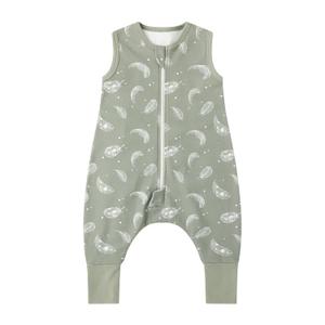 Owlivia 1.0 Tog 100% Organic Cotton Baby Sleeping Bag with Feet Toddler Sleep Sack with Legs Sleeveless Wearable Blanket(1.0 TOG Green Feather,4 Years-100)