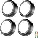 HOLKPOILOT Puck Lights with Remote Control, LED Under Cabinet Lighting, Battery Operated, Closet Dimmable Stick On (4 Pack)