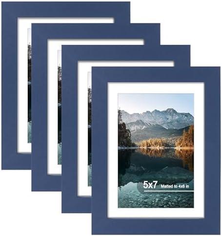 SZYUU 5x7 Picture Frame Set of 3, High Definition Real Glass, Display Pictures 4x6 with Mat or 5x7 Without Mat, Gallery Wall Hanging or Tabletop Photo Frames, Blue