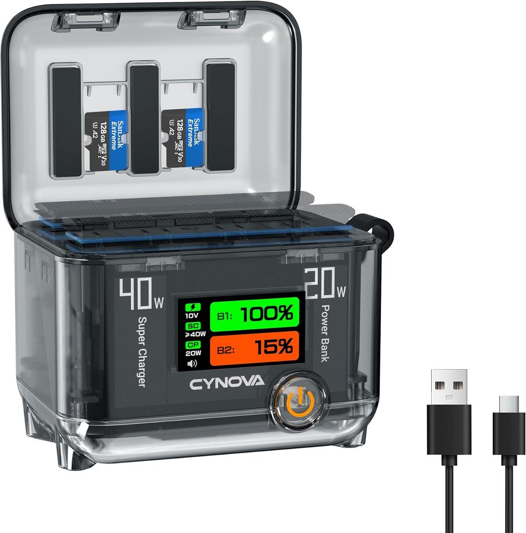 CYNOVA X5 Battery Charger for Insta360 X5 Accessories, Intelligent Dual-Slot Charger for Insta360 X5 Batteries with OLED Screen and 30W USB Power Delivery (PD) - Battery Not Included