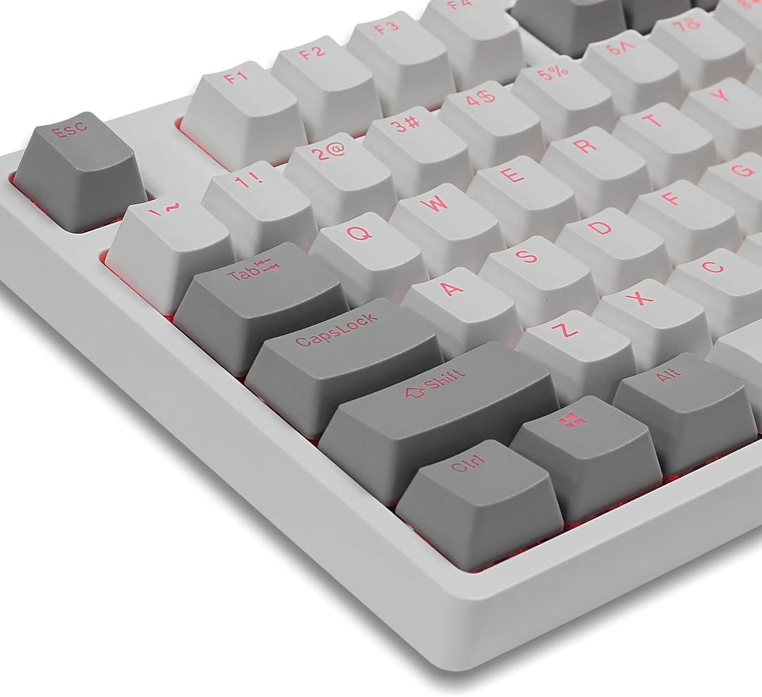 Happy Balls Keycaps Backlit PBT Cherry MX Keycap Set Doubleshot OEM Profile for US Layout 61 68 75 84 87 96 98 104 108 MX Switches Mechanical Keyboard (Gray White) (Gray and White)
