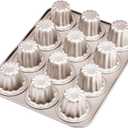 12 Canele Mold Cake Pan Non-Stick Canele Muffin Bakeware Cupcake Pan for Oven Baking (Champagne Gold)