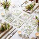 6 x Frienda 12 Pcs Wildflower Cocktail Coaster 6'' x 6" Spring Floral Reusable Fabric Coaster Washable Square Dinner Towel for Drink Coffee Bridal Shower Bachelorette Party Decoration