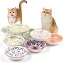 YEAHGO Cat Food Bowls for Indoor Cats Ceramic Cat Bowls Whisker Friendly Cat Dishes for Food and Water 5.5 Inches Kitten Bowls Cute Cat Feeding Bowls Set 8 Cat Wet Food Bowl Set Shallow Cat Plate