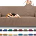 KEKUOU Stretch Sofa Cover Slipcover Couch Covers for 3 Cushion Couch Sofa pet Friendly (78"-94") Furniture Protector Sofa with Elastic Bottom for Kids,Dog, Jacquard Small Checked(Large,Camel)
