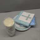 Juvale 144 Baptism Decorations Party Supplies - Blue, Includes Disposable Paper Plates, Napkins, Cups, & Cutlery, First Communion, Christening & More, Serves 24