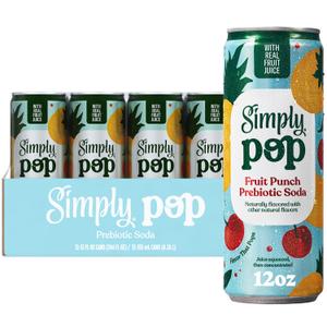 Simply POP Prebiotic Soda Fruit Punch Cans, 12 fl oz, 12 Pack (EXP 06/01/26)