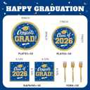 Blue and Gold Graduation Decorations 2026,200Pcs Blue Graduation Plates and Napkins,Forks for Graduation Party Decorations, Class of 2026 Graduation Party Supplies,Serve 50
