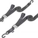 PowerTye Cam Buckle Tie Down Straps  2 inch x 12ft Straps with Latch Hooks  Ideal for Motorcycle, ATV, Trailers, and Truck Bed Cargo  600 lb WLL & 1,800 lb Break Strength  USA Made, Black (Pair)