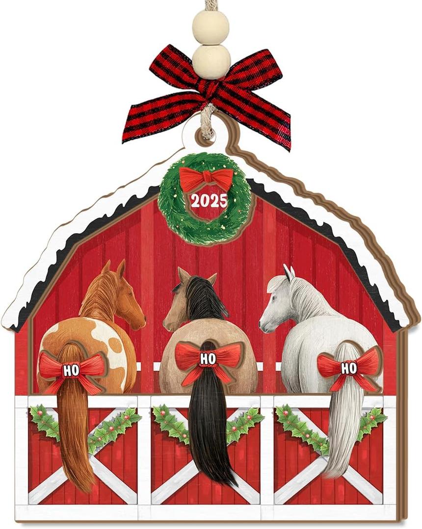 2 x Funny Horses Christmas Ornament 2025 - Farm Animal Ornaments for Christmas Tree, Horse Gifts for Farmers Women, Men, Wooden Farm Ornament for Family, Friends, Animal Lovers Gift Ideas