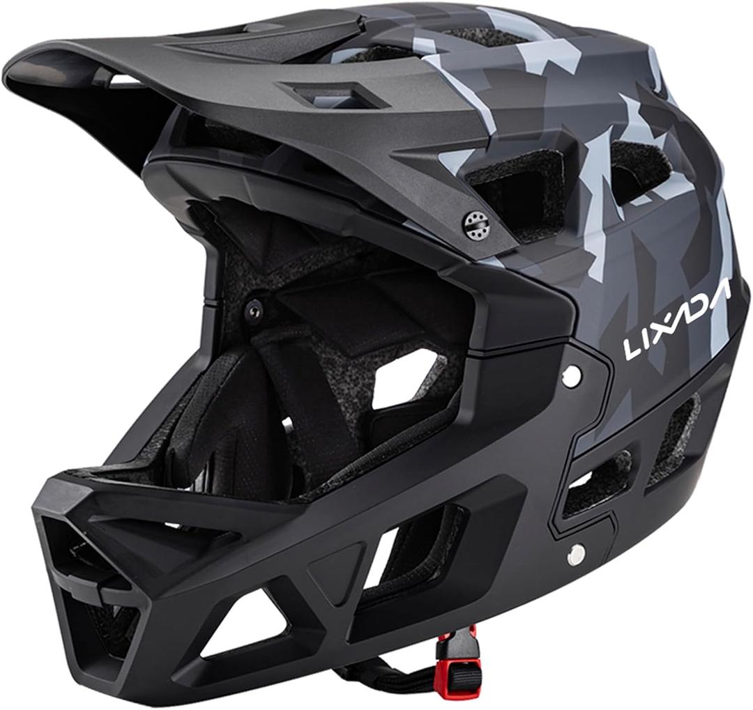 Lixada Adult Bike Helmet, Full Face Mountain Bike Helmet Lightweight Bicycle Helmet with Pads & Visor, Comfort Cycling Helmet Racing Downhill MTB Helmet for Men Women large