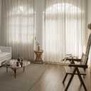 SUOUO Linen Textured Striped Semi-Sheer Curtains for Living Room 84 inches Long 2 Panels Rod Pocket Boho Light Filtering Window Drapes for Bedroom Dining