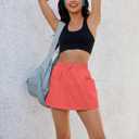 luvamia Skorts for Woman High Waisted Pull On Elastic Waist Cargo Pockets Quick Dry Hiking Tennis Sports Skirt Shorts (Red, XXL)