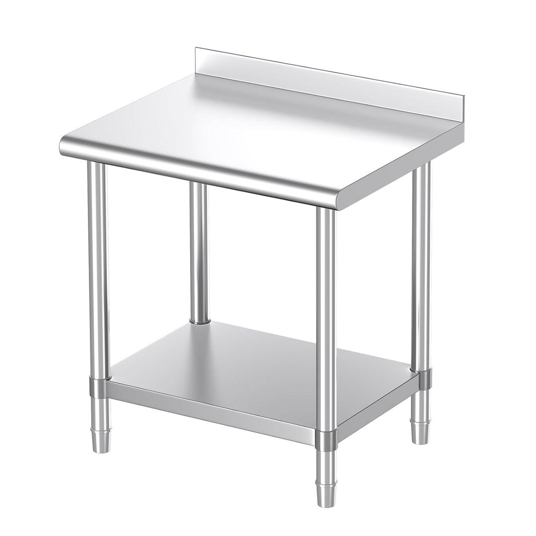 Stainless Steel Table, 30 x 24 Inches Commercial Metal Prep & Work Table with Backsplash and Adjustable Undershelf for Kitchen Restaurant Home Garage Warehouse