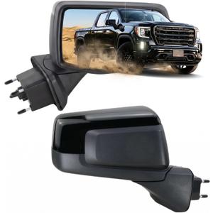 Right Passenger Side Mirror Fits 2019 2020 2021 2022 2023 2024 2025 2026 GMC Sierra 1500, Manual Folding/Power Glass/Heated/Temperature Sensor (Glossy Black,7Pins)