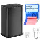 FRESHLIX Kitchen Can Automatic Touchless with 360 Motion Sensor & Silent Close Lid 6 Gallon Stainless Steel Auto-Adsorption Smart Bathroom Garbage Cans with Pre-Cut Drawstring Bags (Black)