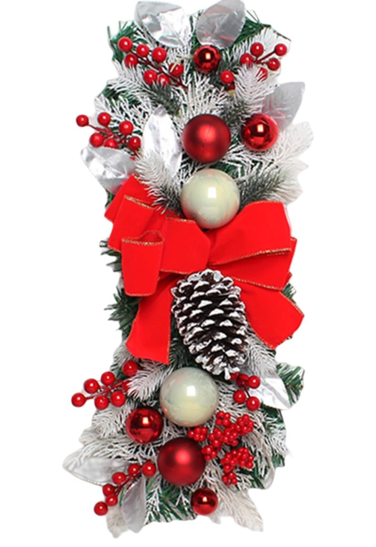 Christmas Garland for Stairs Railing Door Swag Balls Realistic Scene Layout Plastic Xmas Stair Wreath Pendant for Party