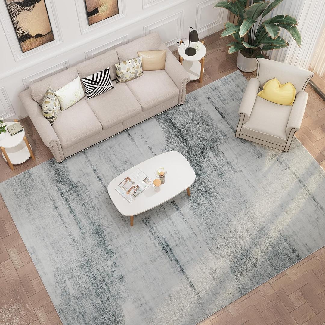 Modern Abstract Area Rug - 6x9 Area Rug Carpet, Non-Slip Non-Shedding Washable Rugs for Living Room and Bedroom, Grey, 6' x 9'