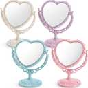 DEAYOU 4 Pack Heart Shaped Cosmetic Mirror, Vintage Vanity Tabletop Mirror with Double Sided, Rotatable Dresser Mirrors with Stand for Makeup, Girl, Women, Beauty, Spa Party, 4 Color