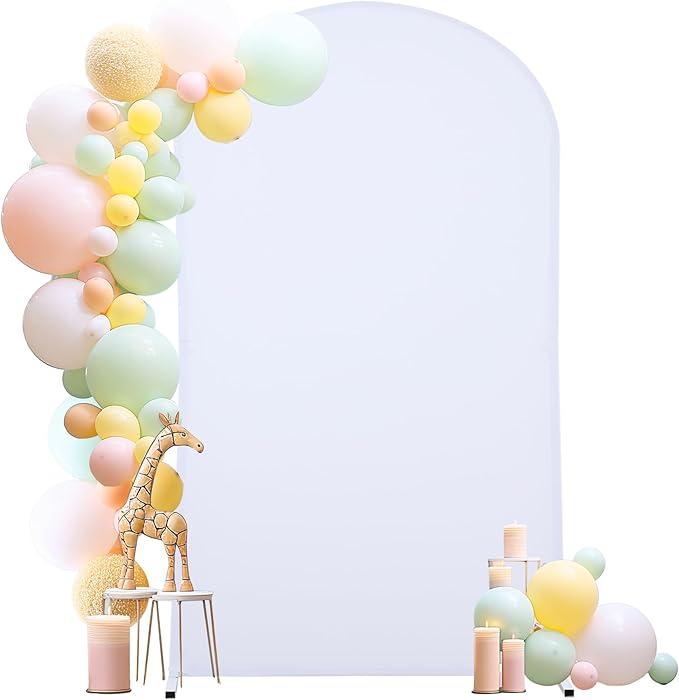 6FT White Arch Backdrop Cover, Spandex Fitted White Wedding Arch Stand Covers Round Top Chiara Backdrop Cover for Birthday Party Ceremony Banquet Decoration, gray