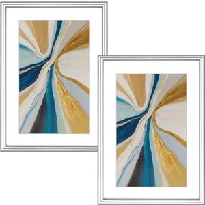 4x6 Picture Frame Set of 2, Silver Brushed Thin Metal Aluminum Photo Frame with HD Glass, Fit 3x5 with Mat or 4 x 6 without Mat, for Table and Wall, 2 Pack