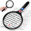 Large Magnifying Glass with Lights,10X 25X 45X 60X Handheld Lighted Magnifier, 5in Page Magnifier LED Lights, Magnifying Glass for Reading Small Prints & Low Vision Seniors with Aging Eyes