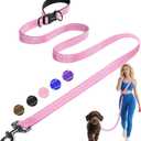 Kazazoo Hands-Free Dog Leash Adjustable Length 5-8 Ft, Waist for Dog Walking, Running for Small &Medium Dogs with Reflective Strips, Ballistic Nylon, Waist Belt, Lightweight Pink