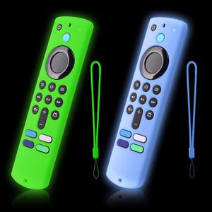 2-Pack Glowing Green + Glow Blue Remote Cover Compatible with Amazon Fire TV Stick, HD, 3rd Gen., 4K Remote Controls, Anti-Slip Silicone Protective Case with Lanyard, GITD!
