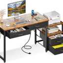 AODK Computer Desk with 4 Drawers & Power Outlet, 53 Inch Reversible Computer Desk with Storage Shelf, Office Desk with Printer Stand, Modern Simple Study Writing Work Table for Bedroom, Rustic Brown