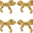 iplusmile 4 Pack Gold Bow Knobs, Solid Brass Dresser Drawer Pulls