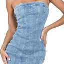 Fronage Women's Sexy Jeans Denim Strapless Dresses Bodycon Corset Tube Mini Dress (Medium, 1-light Blue)