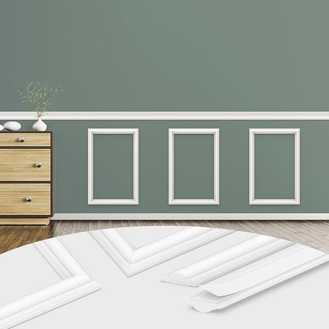 DODOKIE Peel and Stick Wall Molding Kit, Pre Cut Molding Wainscoting Panels for Interior Home Wall Moulding Décor Living Room Decoration, Self-Adhesive Ready to Assemble White (3 Set, 24 x 27 in)