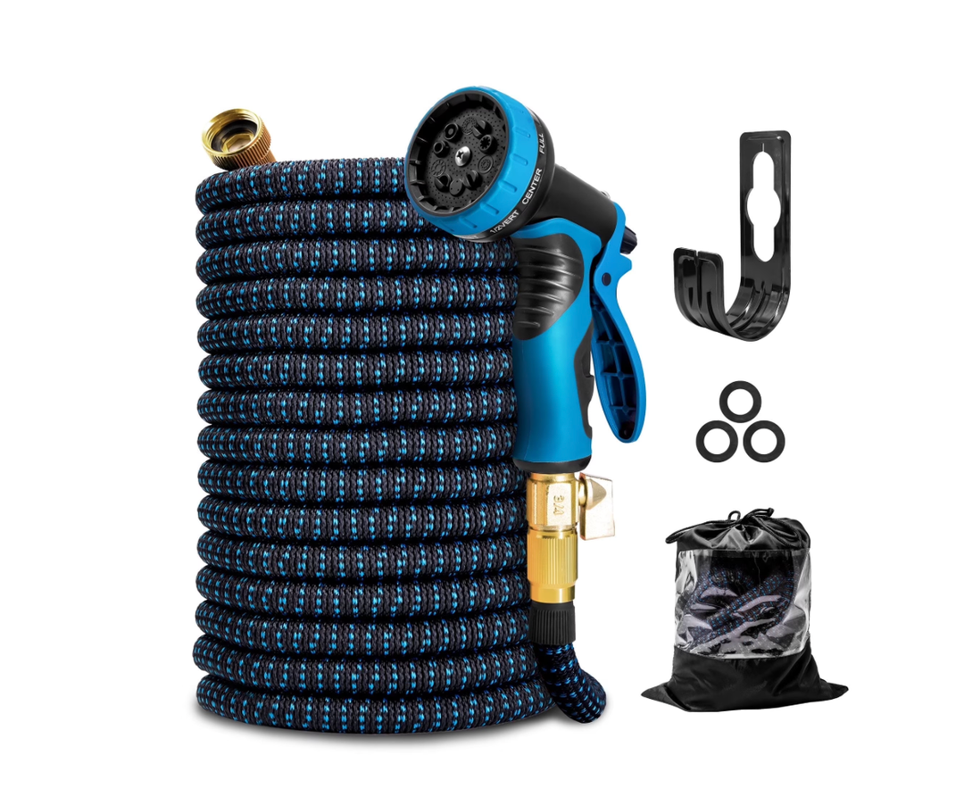 Kotto 150 ft Expandable Garden Hose, Water Hose for Outside with 10 Spray Nozzles, Brass Connector, Leak-Proof, Blue