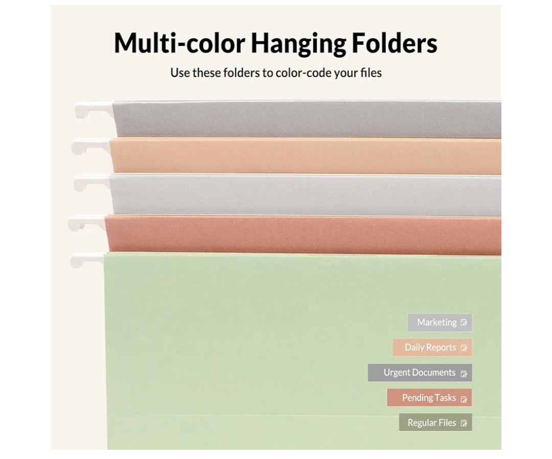 SUNEE 18  Count Hanging File Folders, Pastel Colors, Hanging File Folders Letter Size, Hanging Folders with 1/5-cut Tabs, Designed for Bulky Files, Filing Cabinets, Medical Charts