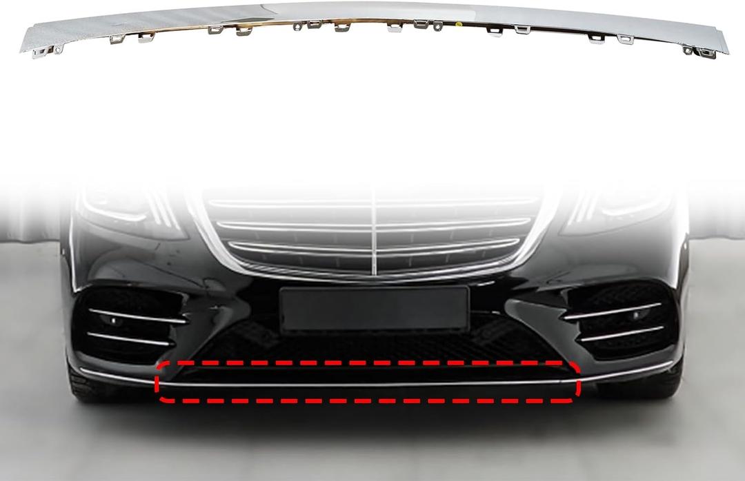 NLQR Front Mid Bumper Trim Lip Bezel 2228857600 Compatible with Mercedes-Benz S450 S560 S560e 2018-2020 Replace 222-885-76-00 A2228857600 Front Lower Bumper Chrome Molding Trim
