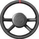 MEWANT Steering Wheel Cover for Jeep Wrangler (JK) 2007-2010 Hand-Stitched Leather Steering Wheel Wrap (black microfiber leather + red thread)